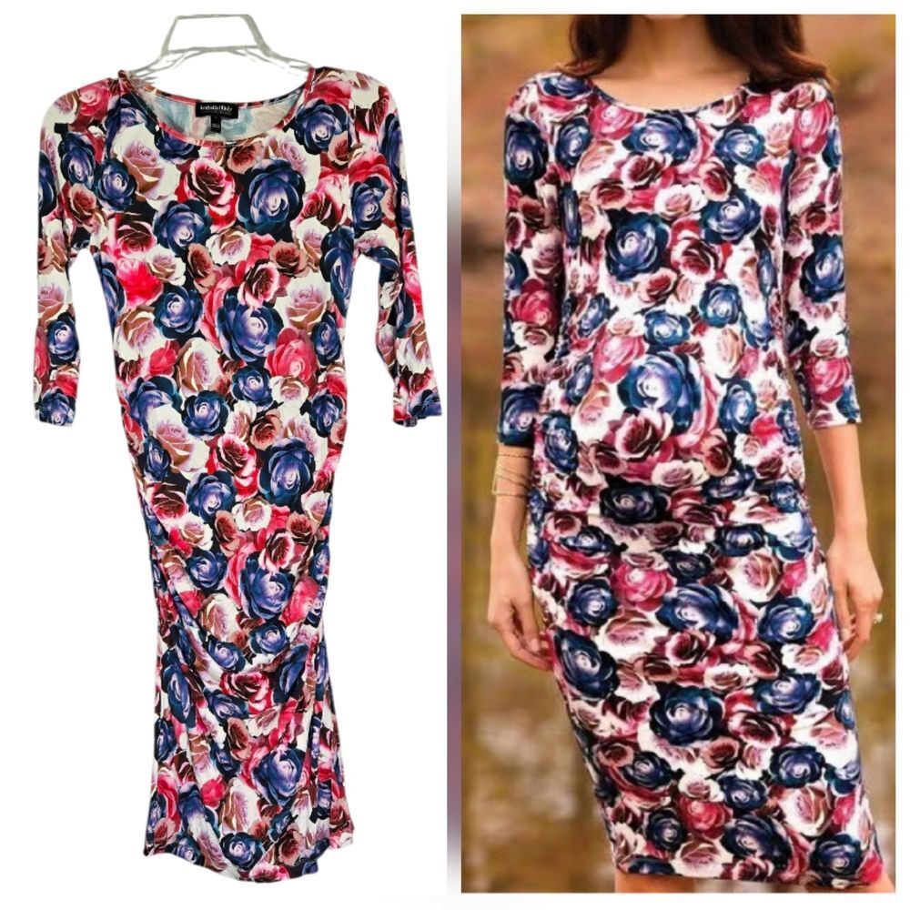 Isabella Oliver Floral Rose Maternity T-Shirt Midi Dress Small Bold Feminine